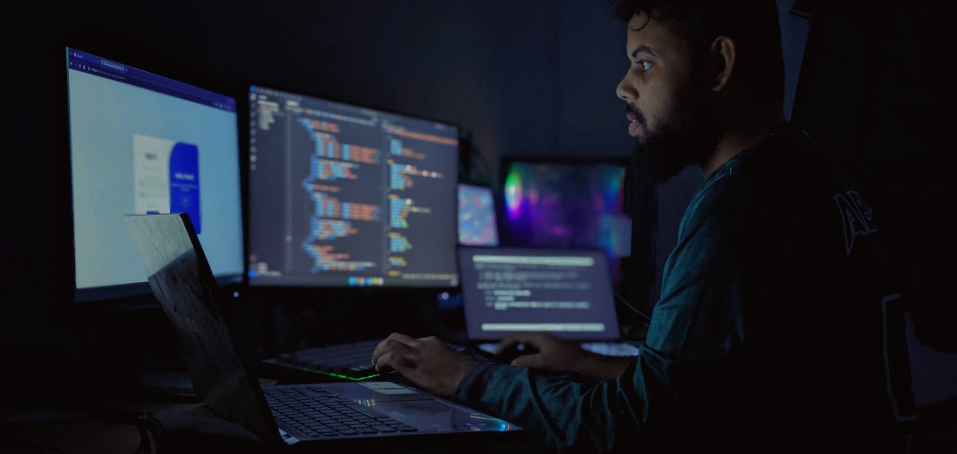 Developer working at night