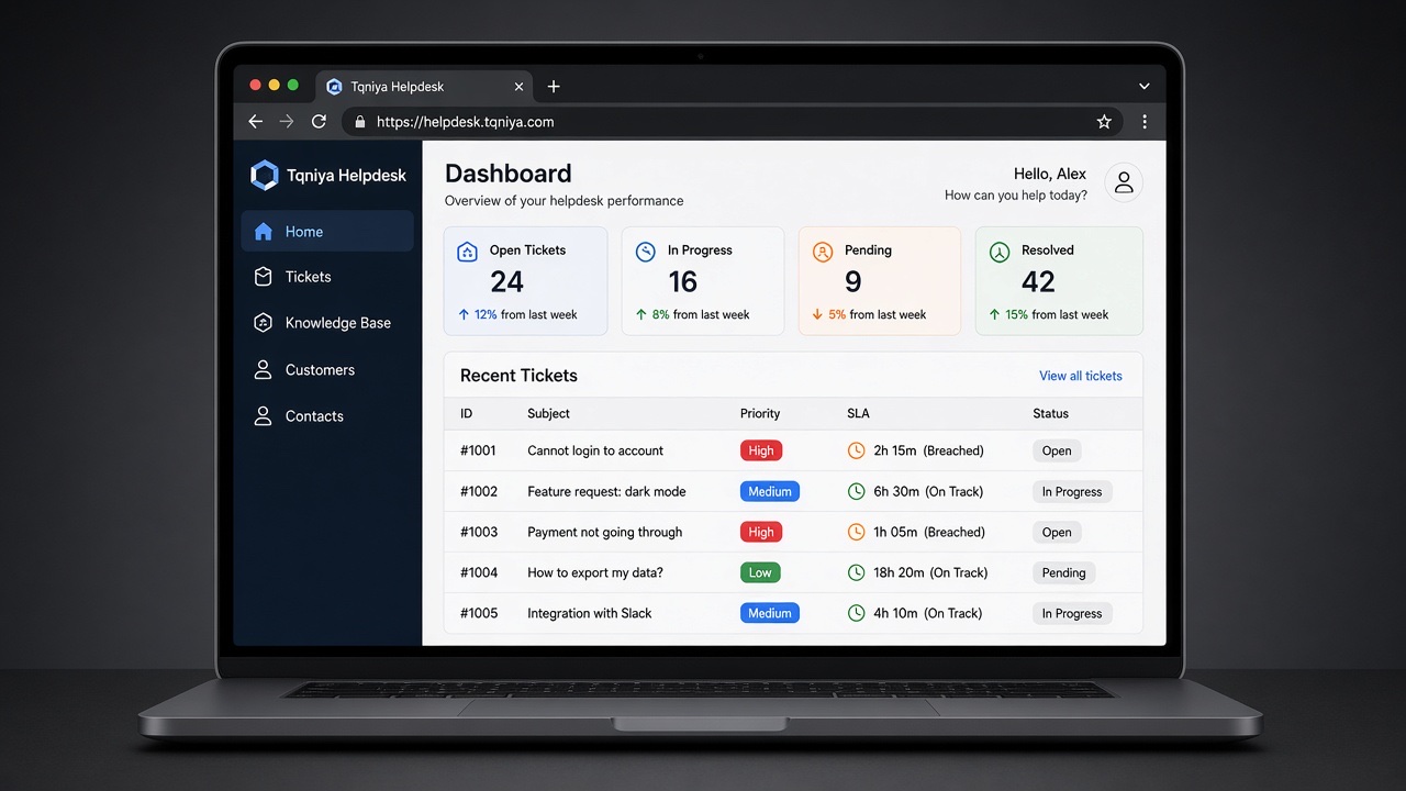 Tqniya Helpdesk mockup