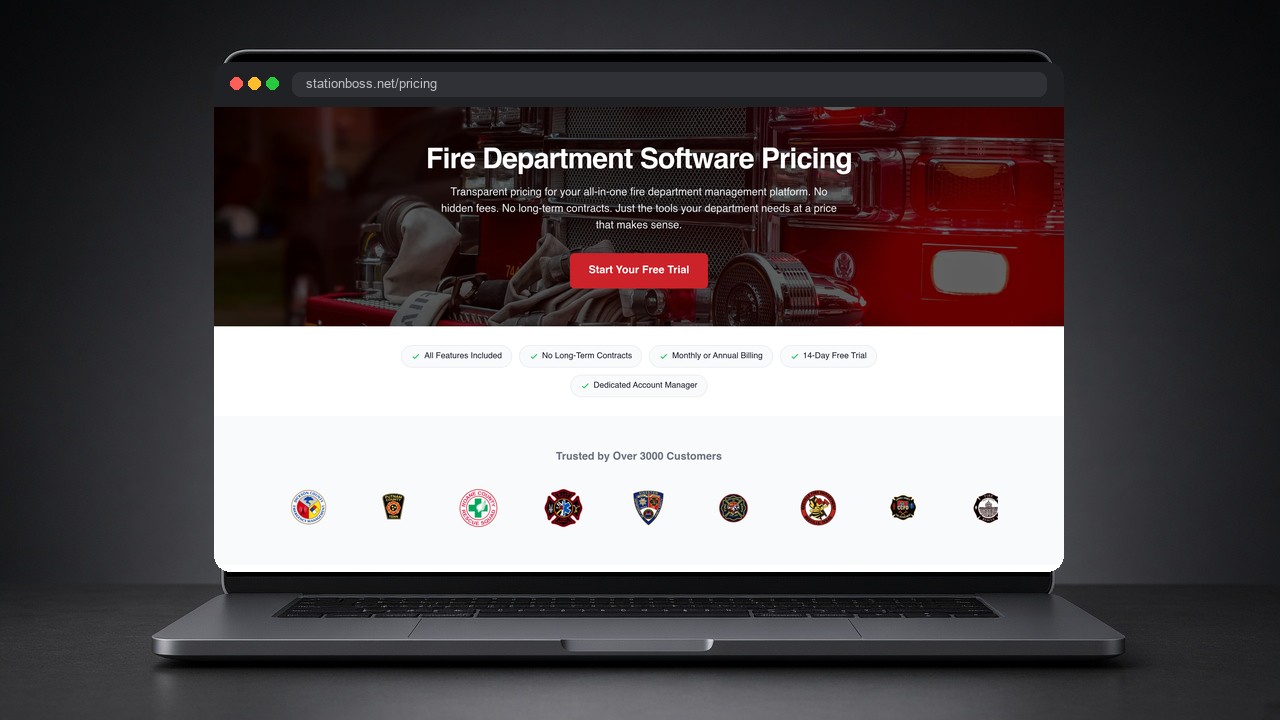 Station Boss pricing page on laptop